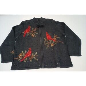 Tiara International Christmas Collection 2004 Womens Cardigan Cardinal Sweater L